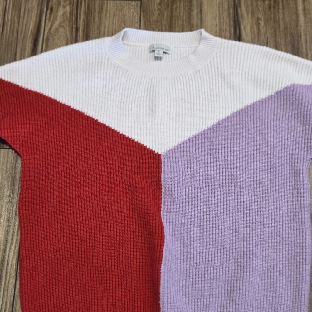 Allison Joy Colorblock Knit Sweater Red White Lavender Size Small‎